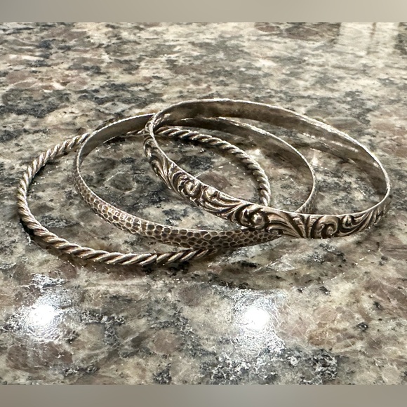 Jewelry - Vintage Sterling Silver Bangle Set of 3 Bracelets